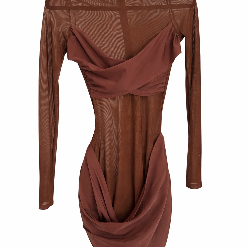 Fashion Nova Chic Brown Long Sleeve Dress